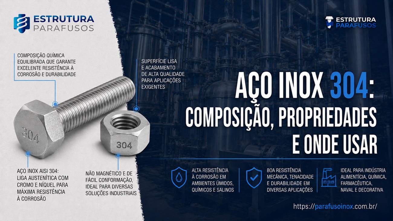 Aço inox 304: composição, propriedades e onde usar 2 parafuso inox 304